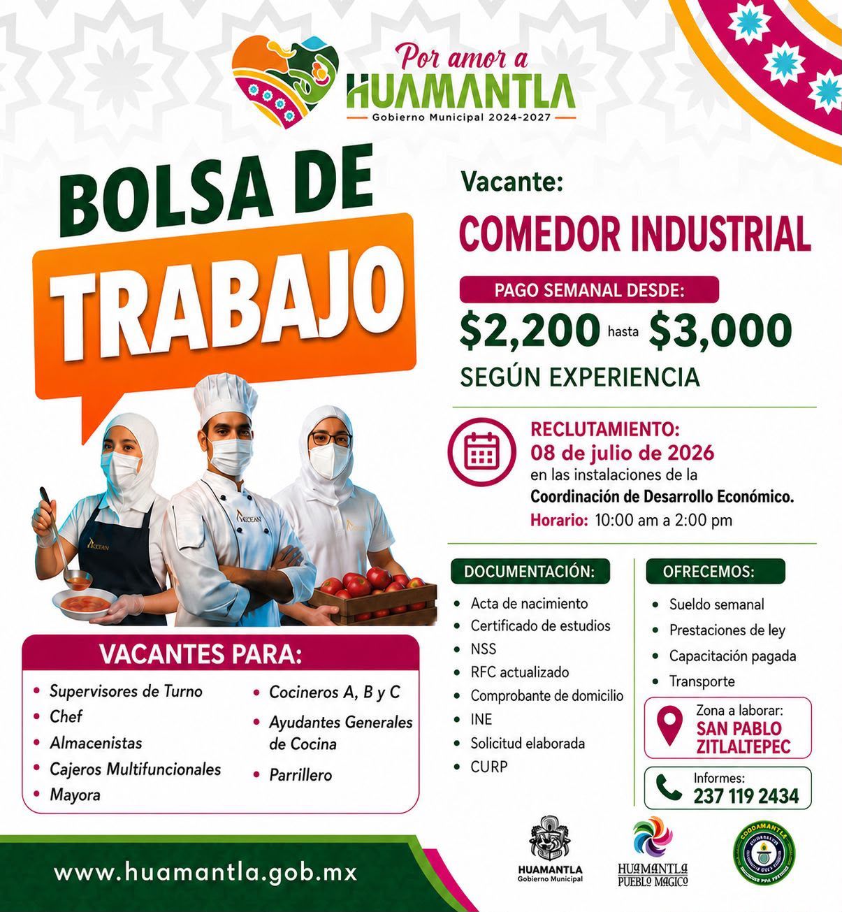 Gobierno de Huamantla impulsa oportunidades laborales con jornada de reclutamiento para comedor industrial